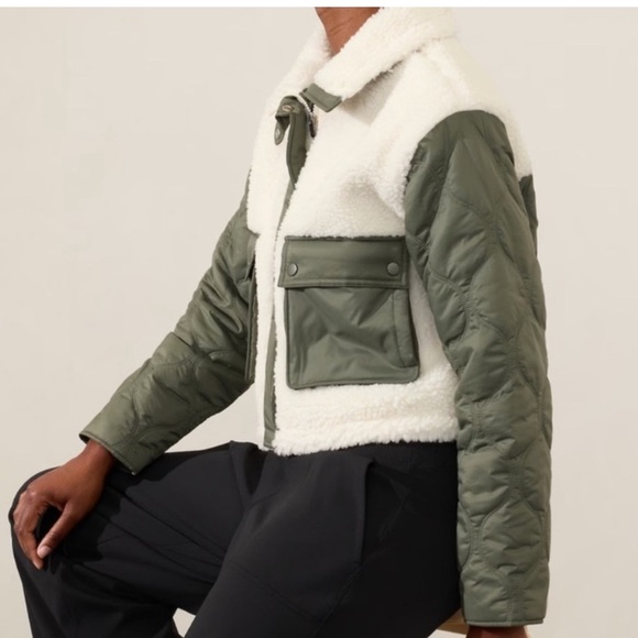 Athleta Olive and Cream Teddy Jacket - Picture 1 of 5